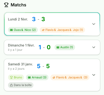 Matchs & Stats - Calcetto City, app de gestion de matchs de foot entre amis
