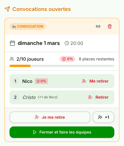 Convocations WhatsApp - Calcetto City, app de gestion de matchs de foot entre amis