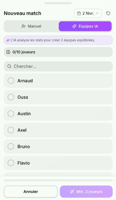 Équilibrage IA - Calcetto City, app de gestion de matchs de foot entre amis