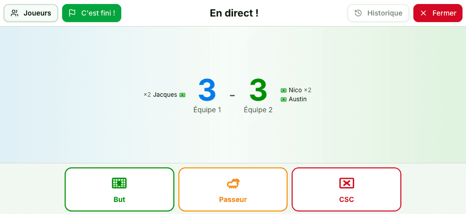 Mode Live - Calcetto City, app de gestion de matchs de foot entre amis