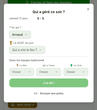 Vote MVP - Calcetto City, app de gestion de matchs de foot entre amis